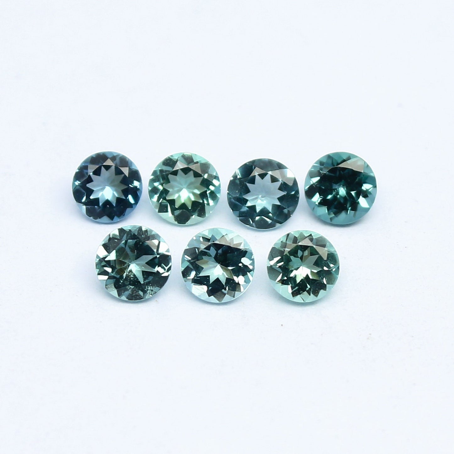 Natural Indicolite Tourmaline Lot 1.71 Carat 4x4 MM Round Shape Faceted Gemstone 7 Piece Lot