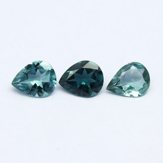 Natural Indicolite Tourmaline Lot 0.81 Carat 4x5 MM Pear Shape Faceted Gemstone 3 Piece Lot