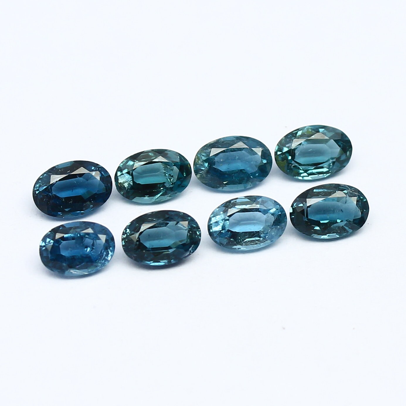 Natural Indicolite Tourmaline Lot 3.62 Carat 6x4 MM Oval Shape Step-Cut (Emerald Cut) Faceted Gemstone 8 Piece Lot