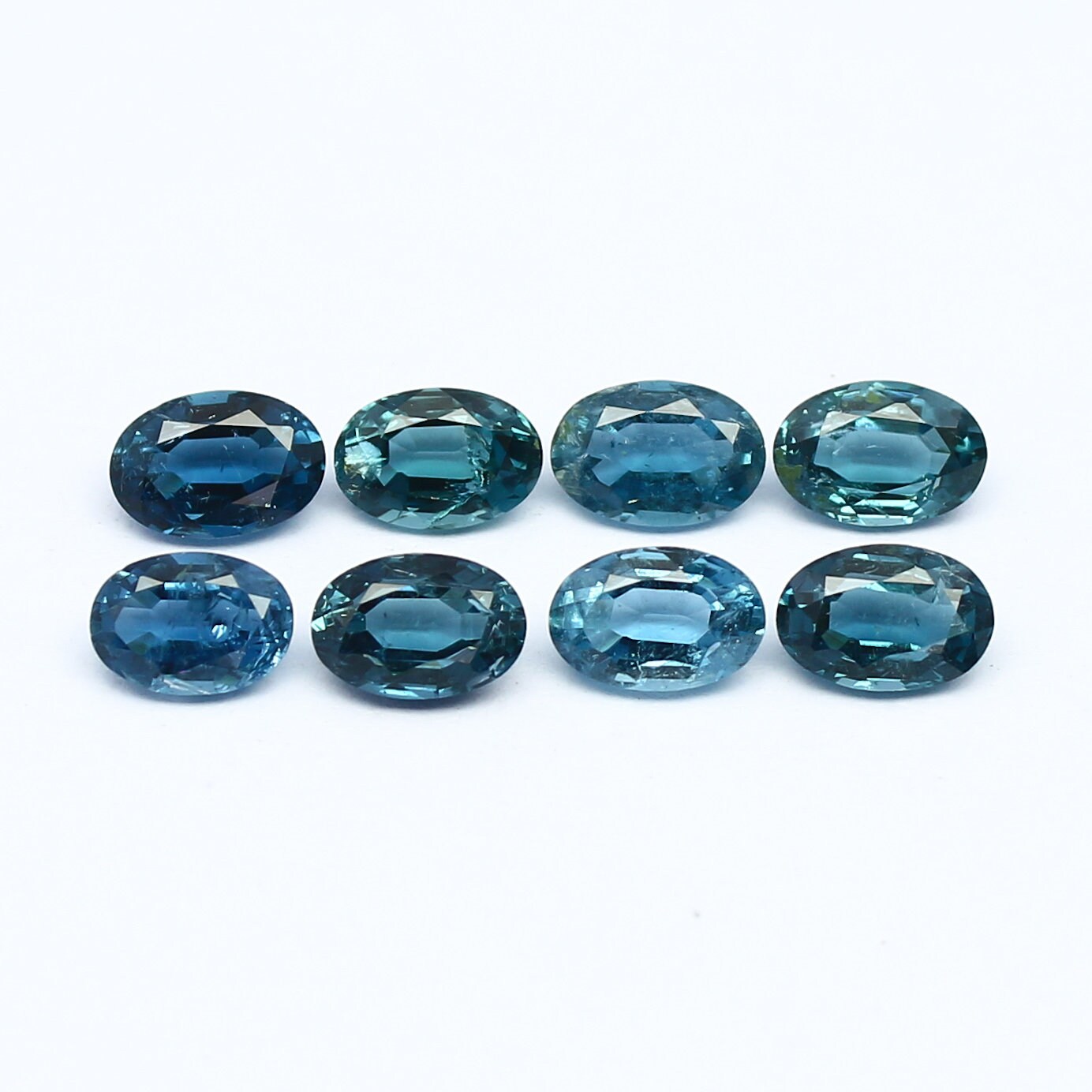 Natural Indicolite Tourmaline Lot 3.62 Carat 6x4 MM Oval Shape Step-Cut (Emerald Cut) Faceted Gemstone 8 Piece Lot